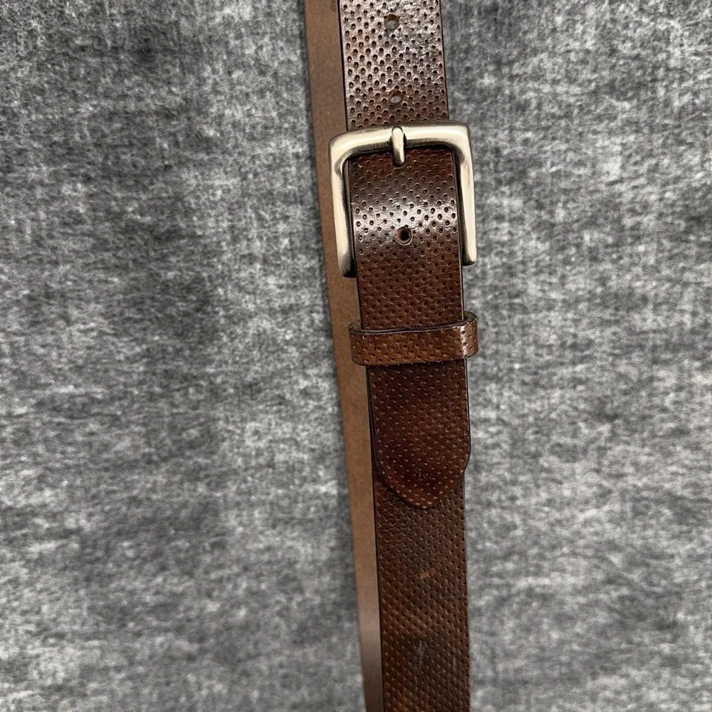 Canali Leather Belt Mens 46 Brown Perforated Silver Buckle Italy 115 130